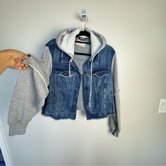 NWOT Free People Women's "Throwback Hooded Denim Knit Jacket" Boho Crop Size S - Picture 5 of 12